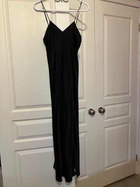 Black Silk Maxi Nightgown with Spaghetti Straps
